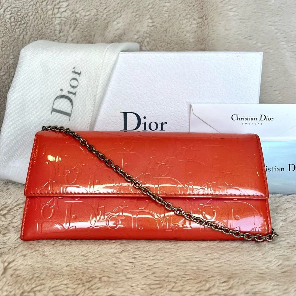 Christian Dior Pink Patent Leather Trotter Wallet WOC